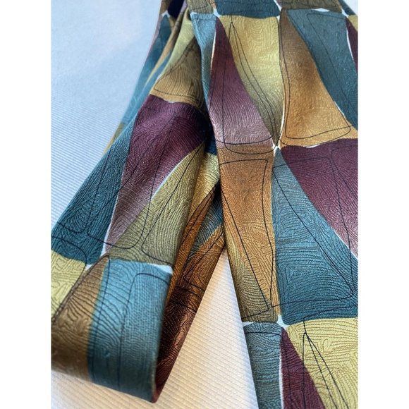 J Garcia Tie 100% Silk Aztec Objects Limited Edition Gold Avocado Green Wine - Picture 2 of 8